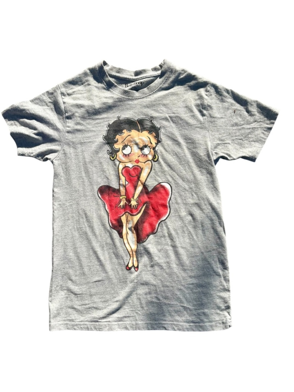 Betty Boop Gray Graphic Tee with Red Dress Pin Up Y2K S